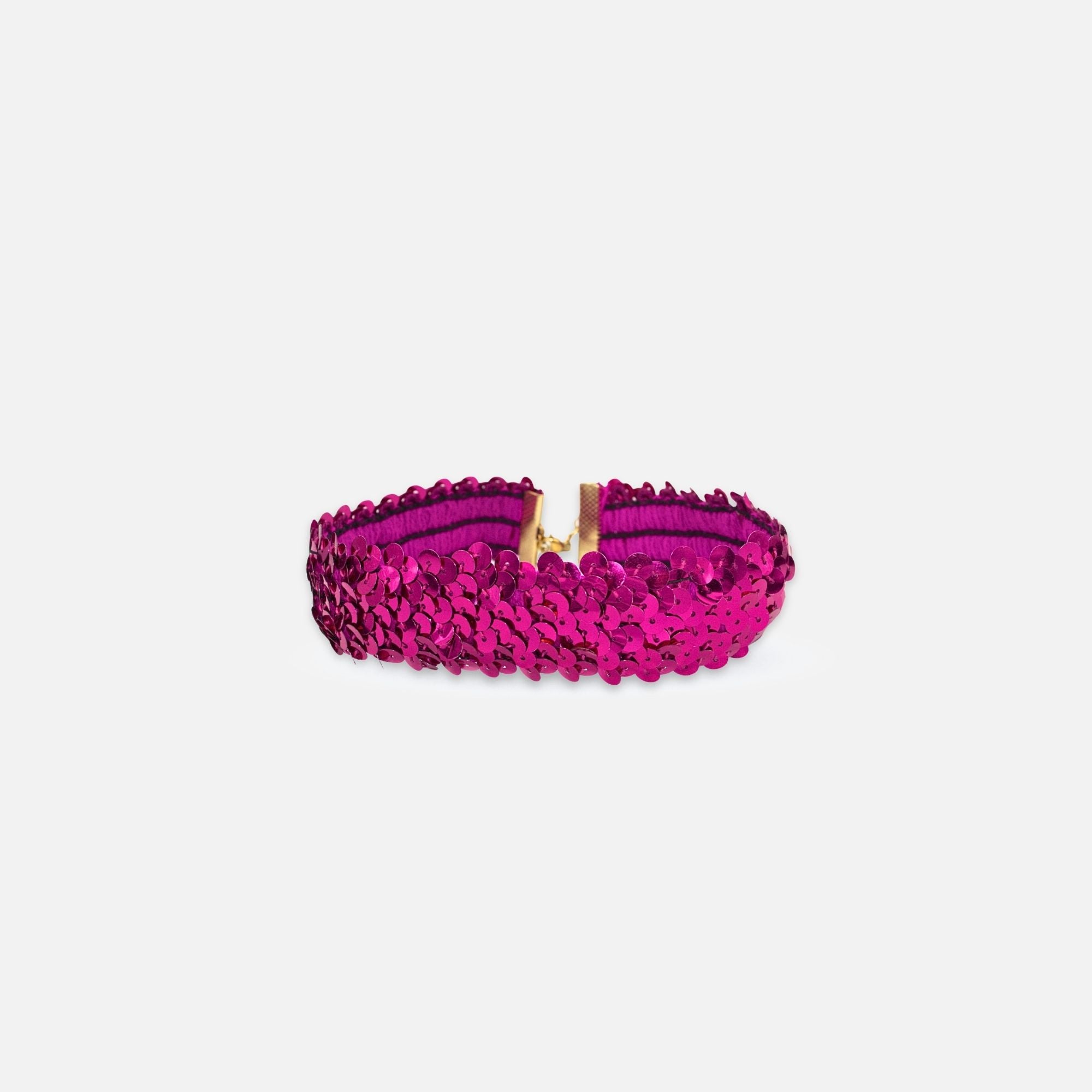 Choker de lentejuelas fucsia ancho con broche dorado Amanai