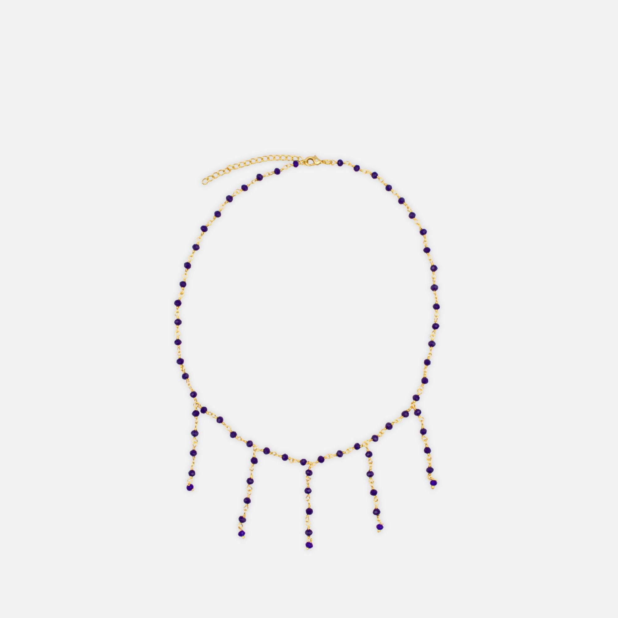Collar dorado con piedras azules estilo old money Amanai