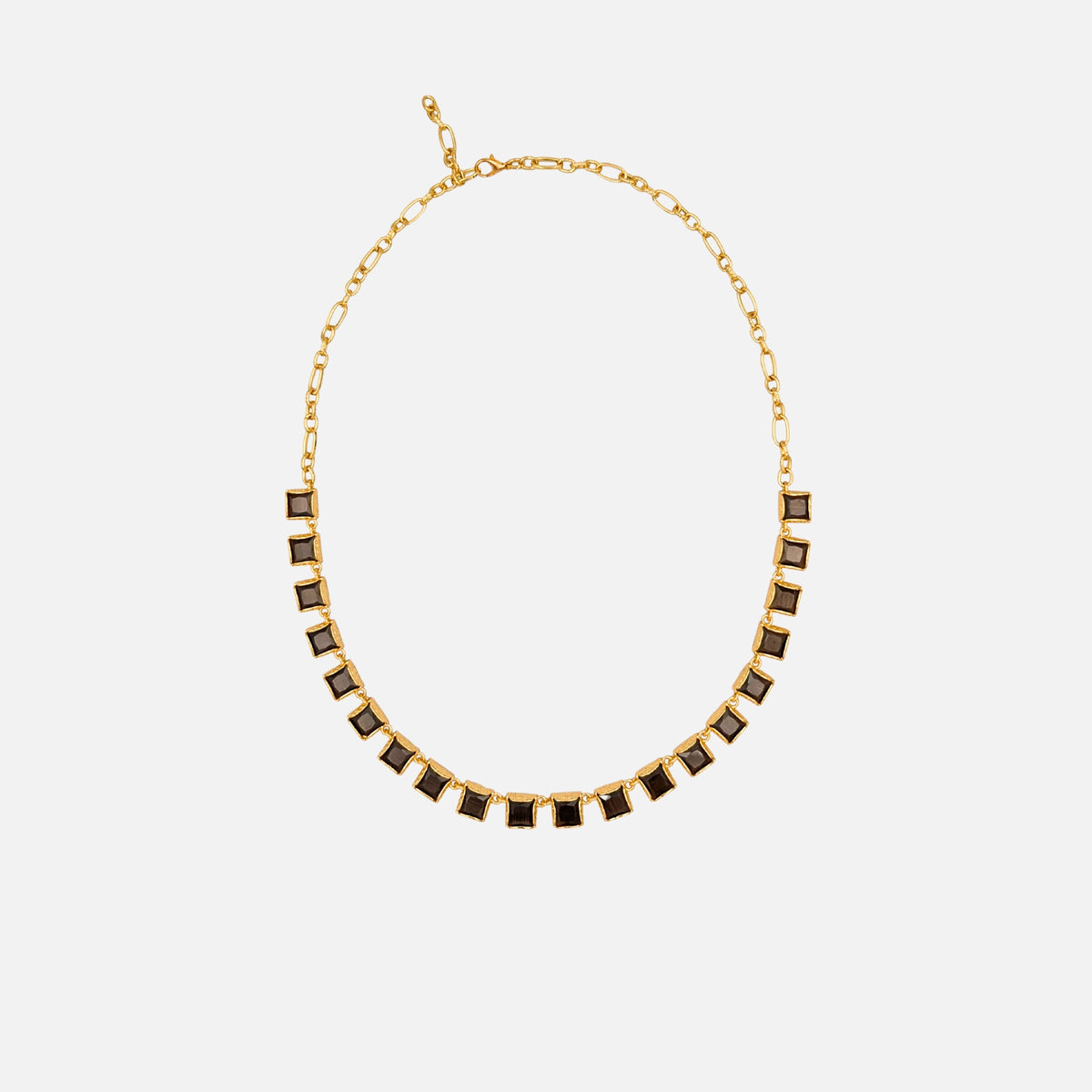 Collar Cala de AMANAI, collar dorado bañado en oro de 18k con hilera de piedras naturales marrones cuadradas y cadena ajustable